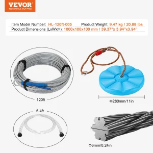 SucceBuy 60/80/100/120FT Zipline Kit Up to 500 lbs Backyard Outdoor Playground